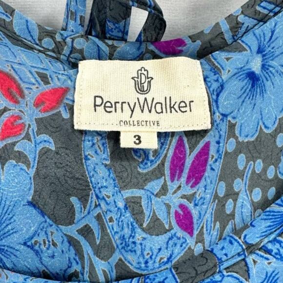 Perry Walker Silk Blend Maxi Slip Dress Blue Floral Ruffle Boho Size 3 Medium - Picture 7 of 9